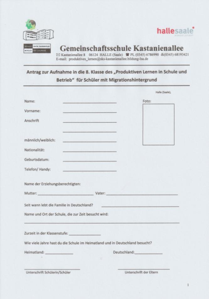 Aufnahmeantrag Seite 1